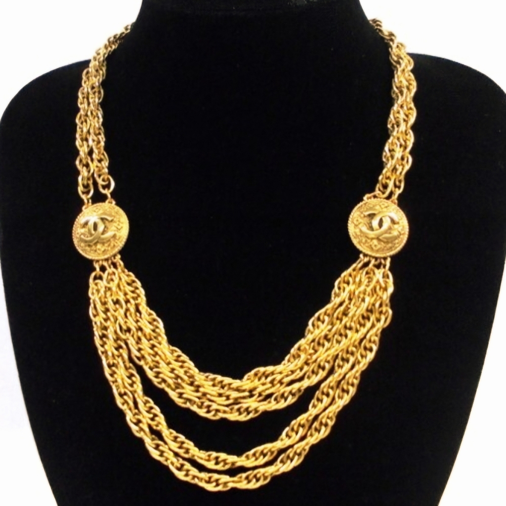 Vintage Chanel Lagerfeld Iconic Statement CC Swagged Collar Gold-plated Necklace - Picture 1 of 11